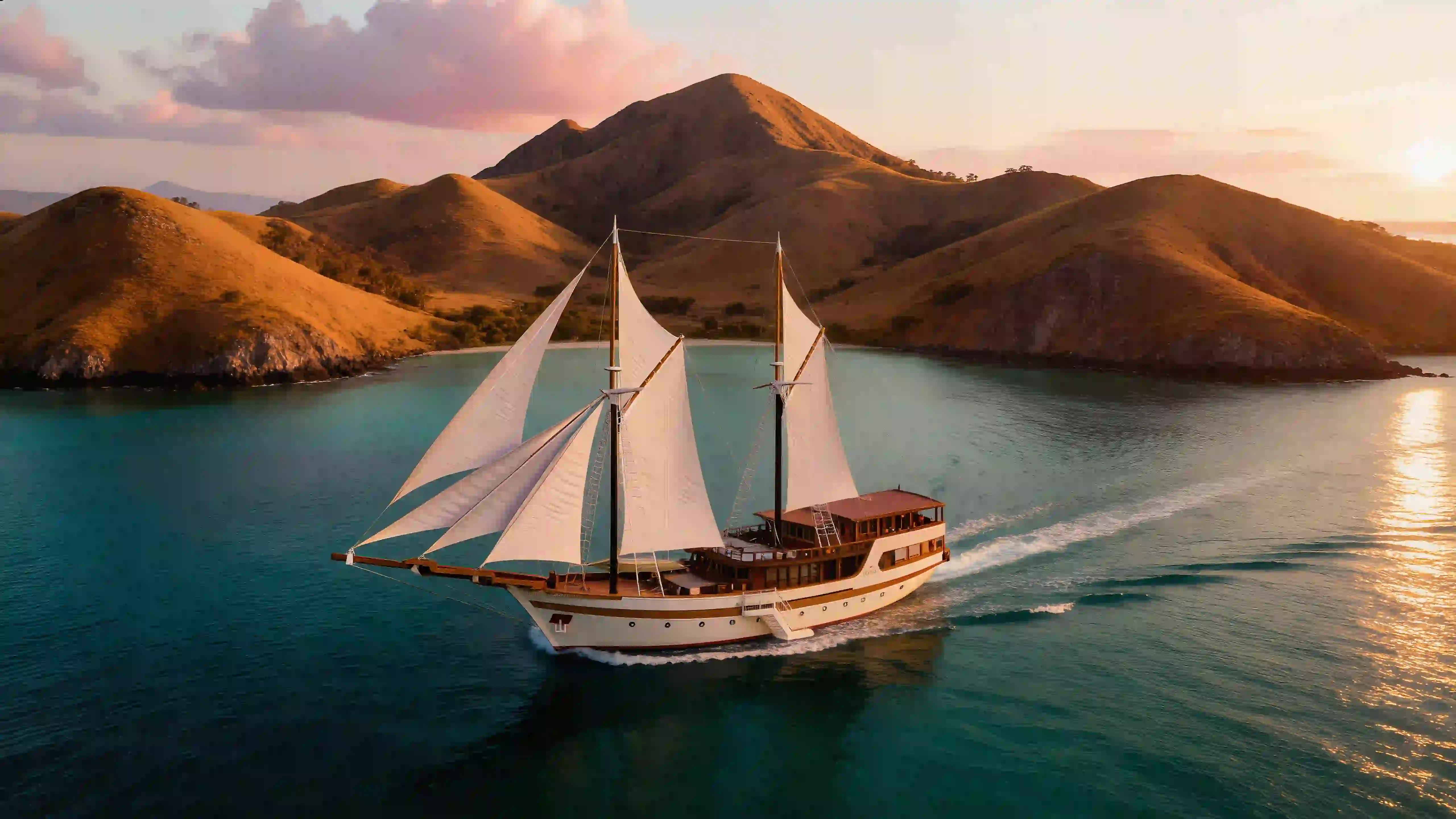Phinisi boat sailing in Komodo National Park